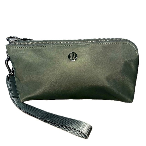 Lululemon Dual Pouch Grey Sage Green Wristlet Bag